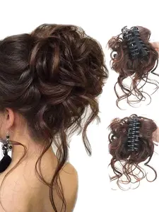 Natural Look Curly Hair Bun Scrunchie, Synthetic Hair Extension for Women & Girls, Perfect for Daily Wear & Parties, Soft Synthetic Hair