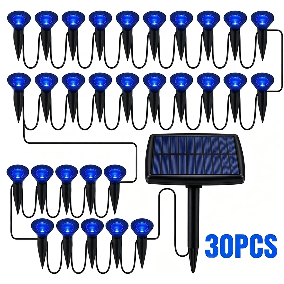 30 Pack Blue Solar Ground Lights, Outdoor Solar Garden Lights, IP65 Waterproof with 8 Lighting Modes, Auto On/Off LED Landscape Lighting for Lawn, Patio, Yard & Backyard Decor