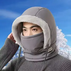Unisex Down Cotton Balaclava Set - Winter Beanie Full Face Mask & Thickened Scarf Windproof Warm Design Essential Cold Weather Headwear for Men Women Outdoor Use
