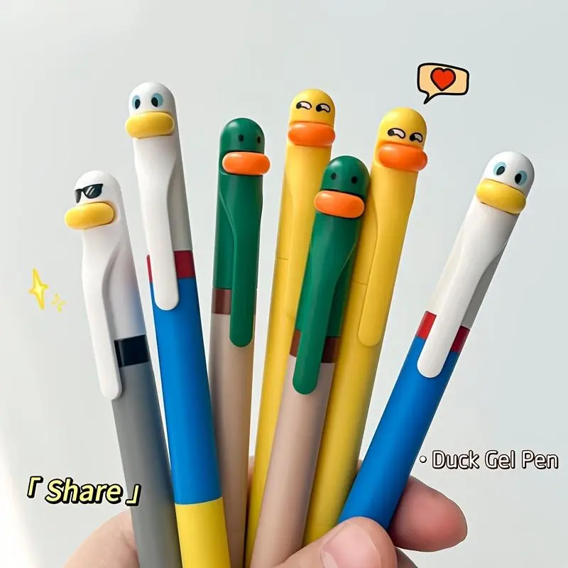 Duck Design Gel Pen, Animal Design Pens, 4 Counts Cute Cartoon Gel Pen, Funny Teacher Pens, Unique Pens, Cute Journal Pens, Writing Pen for Office School Student, Office Stationery & Supplies