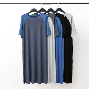 Modal Men's Night Dress Short-Sleeved Mid-Length Nightgown Comfortable Loose Plus Size Bathrobe Home Night Dress Men Skirt