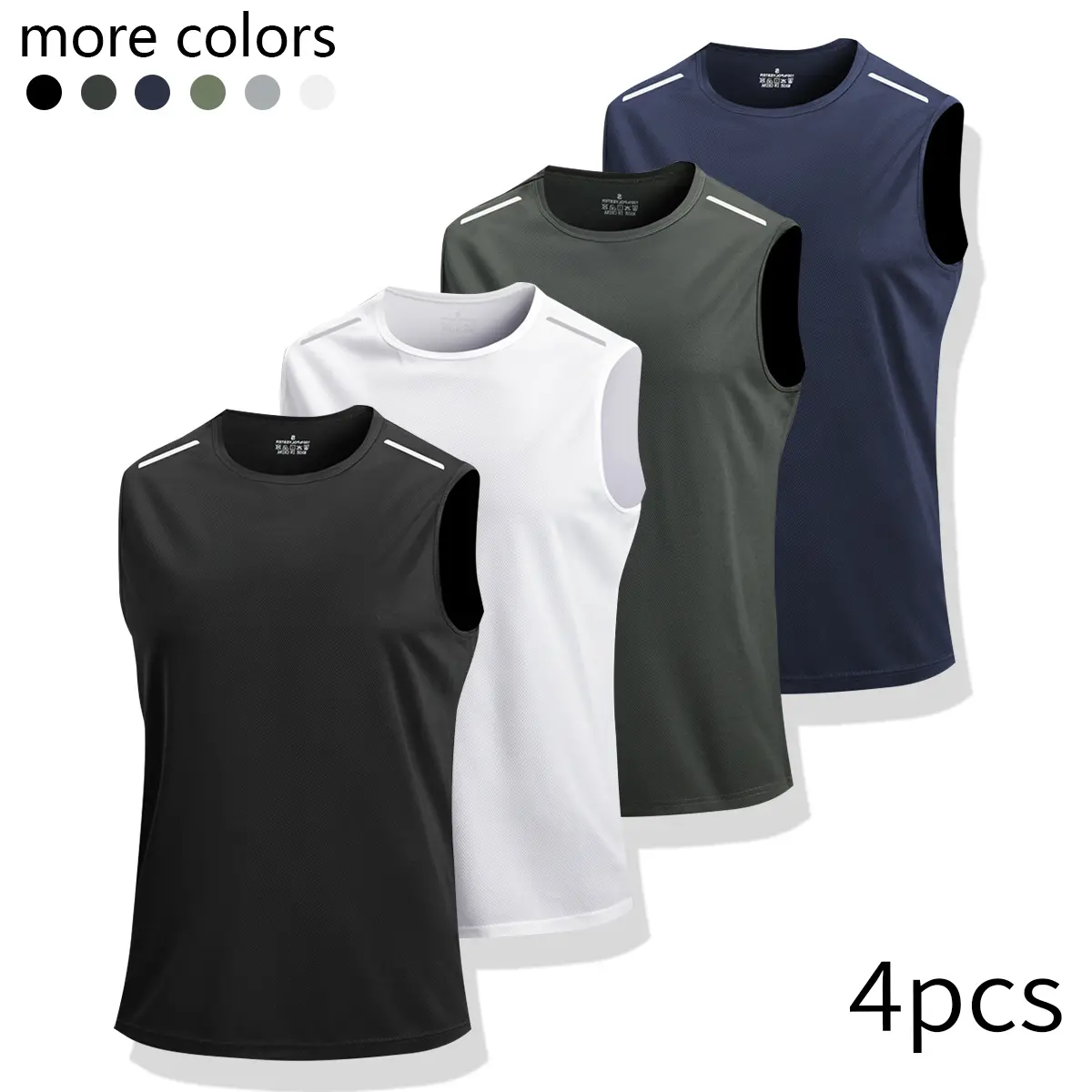 Men’s 4-Piece Fitted Solid & Striped Round-Neck Sports Singlet - Quick Dry, Sweat-Absorbing Workout Wear with Sports Grid for Running & Fitness Enthusiasts