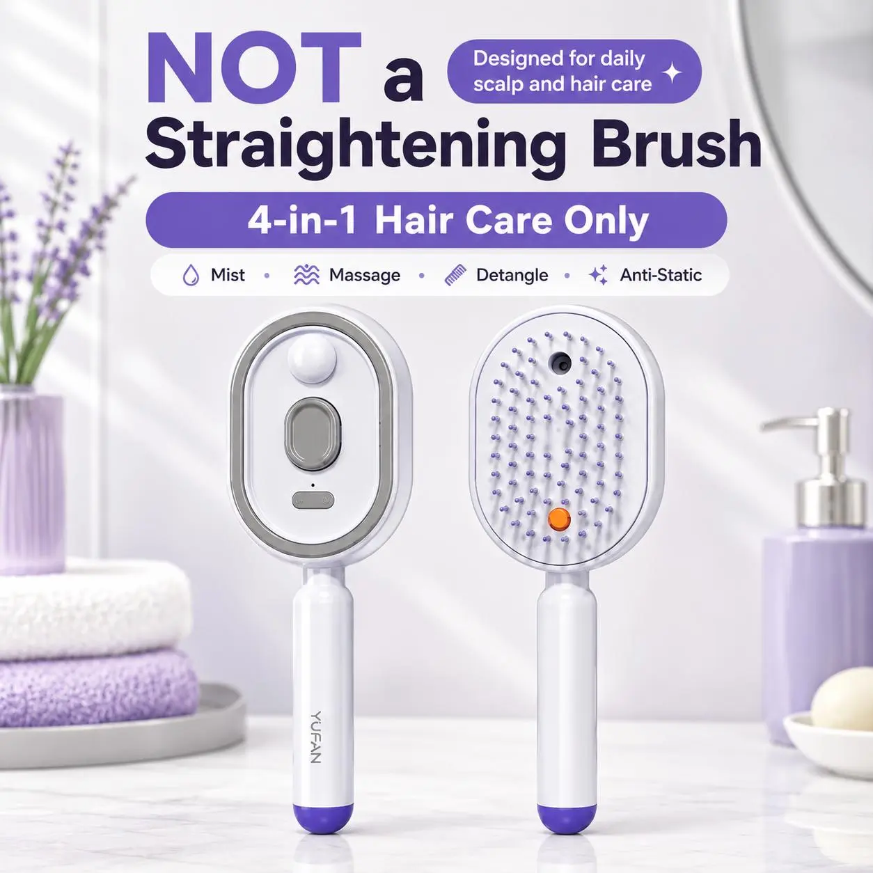 4-in-1 Electric Spray Air Cushion Massage Comb - Red Light Scalp Massager Hair Brush with Mist Spray, Anti-Static Detangling & Volumizing Tool for Daily Dry Frizzy Hair Care