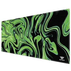 NPET N110 XXL Gaming Desk Mat 35x17 inch Non-Slip Stitched Edge for Office Home Mouse Mover Pad Desktop Accessory with Green Swirl Design