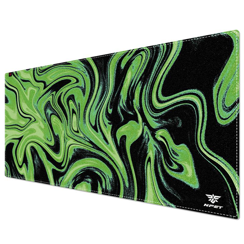 NPET N110 XXL Gaming Desk Mat 35x17 inch Non-Slip Stitched Edge for Office Home Mouse Mover Pad Desktop Accessory with Green Swirl Design