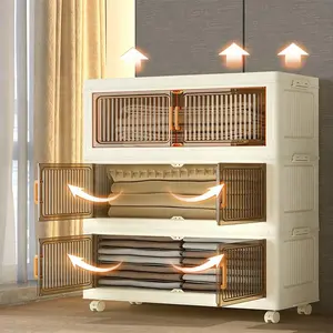 Home Transparent Visible Storage Cabinet Stackable Combine No Assembly Wheel Movable Multiuse Clothing Snack Book Sundries Organizer