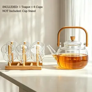 1000ML Glass Flower Teapot High Borosilicate Heat-Resistant Glass Large Capacity with Filter Bamboo Handle Square Lift Handle Household Boiling Water Tea Pot Tea set Teakettle Fruit Teapot Herbal Teapot and Coffee Teapot