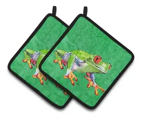 212 MAIN Quilted Polyester Fabric Frog Pot Holder Pair - Thick Insulated, 7.5x3x7.5 in, Hanging Kitchen Linens for Home Indoor Oven Kitchenware Use