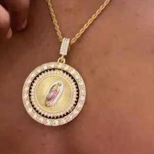 A Virgin Mary Pendant and a Artificial Zirconia Cross Pendant, Religious Pendant, Hip-Hop Punk style Necklaces for Men or Women,Vintage Necklaces, suitable for daily wear or Party, Necklace Set