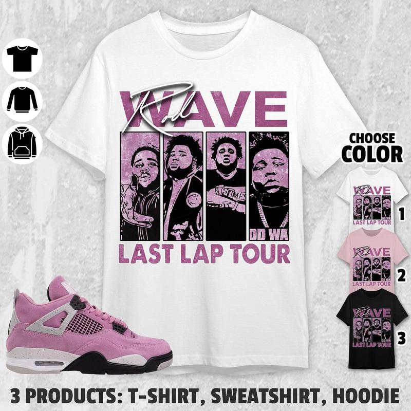 Rod Wave Last Lap Tour Unisex Color Shirt To Match AJ 4 Orchid Neutral Grey Black White, Shirt In Light Pink To Match Sneaker