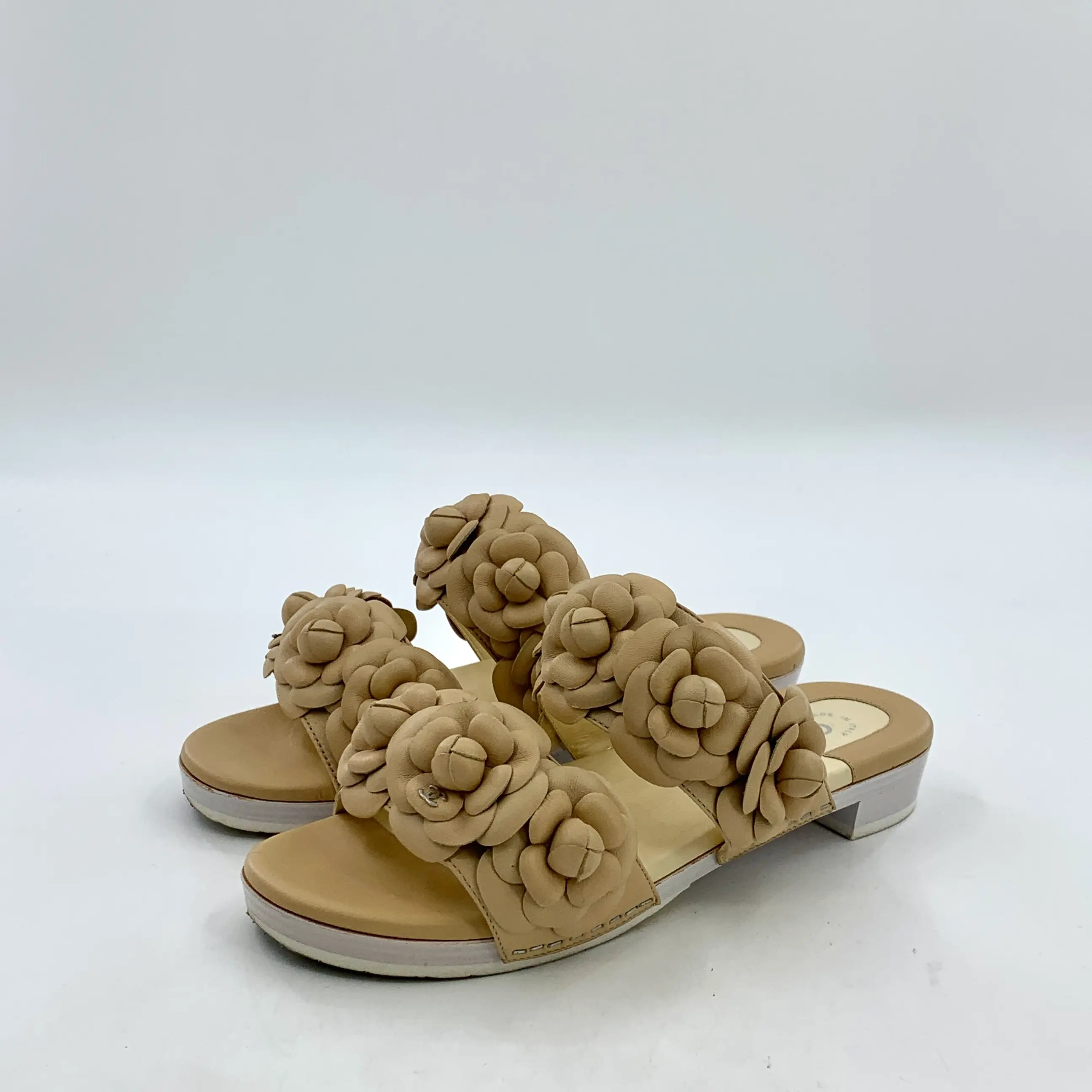 RDLT-Chanel Size 37 Brown Camellia Slide Sandals-H35800