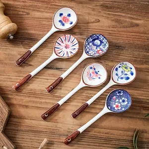 Ceramic Dessert Spoon Set, 4/6 Counts/set Creative Pattern Spoon with Gift Box, Modern Mixing Spoon for Home Kitchen Dining Room Spoons Set