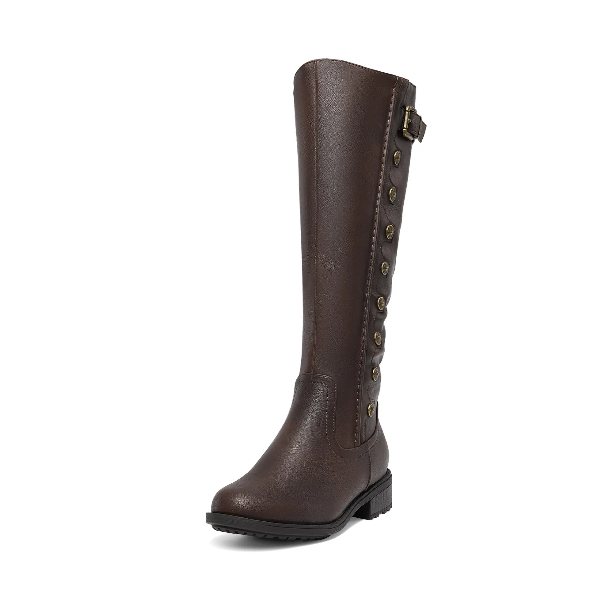 Dream Pairs Women's Animal-Free PU Leather Low-Heel Military-Style Knee-High Riding Boots for Winter