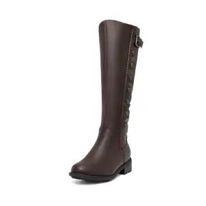 DREAM PAIRS Women's Army Black Pu Leather Knee High Winter Riding Boots Size