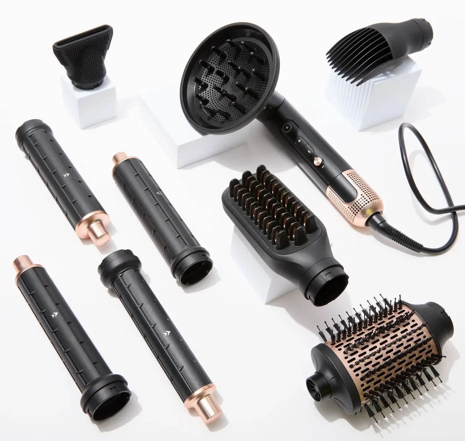 ion Luxe 8-in-1 Airstyler System Pro - Interchangeable Blow Dryer Curling Iron Tool with Ionic Tech, Ergonomic Grip, Bouncy Curls, Frizz Control, All Hair Types, 8 Attachments