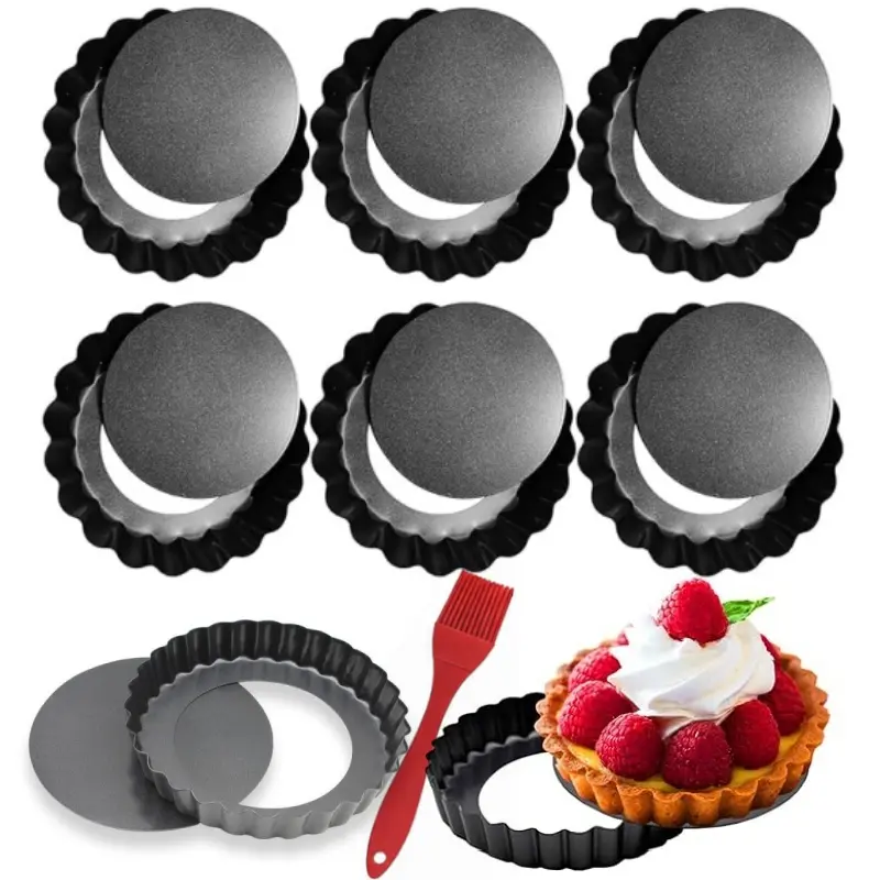 8 Piece Tart Molds Set - Mini Tart Pans 4 Inch with Removable Bottom Round Non-stick Deep Quiche Pan, Heavy Duty Fluted Side for Pies, Egg Tart Molds for Baking, Mousse Cakes, Fruit and Desserts