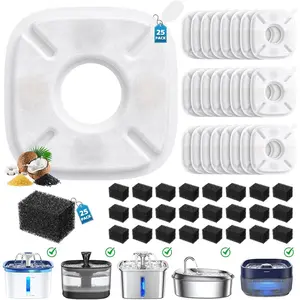 50 Pcs Cat Water Fountain Filters for 95oz/2.8L 67oz 85oz 135oz Automatic Pet Water Fountain Dispenser 25Pcs Replacement Filter & 25Pcs Pre-Filter Sponges for Dogs Cats