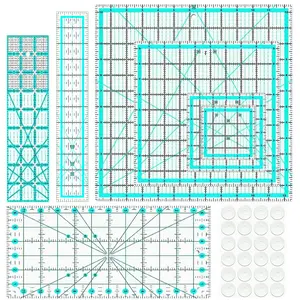 Quilting Rulers,7 Quilting Ruler Templates(4.5"X4.5", 6"X6", 9.5"X9.5", 12.5"X12.5",6.5"x12",2"x12",3"x9"), Rulers Fabric  Ruler with Non-Slip Rings for Quilting and Sewing