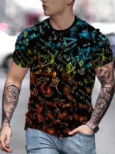 Men's Neon Math Formula Print Short Sleeve T-Shirt, Colorful Physics Equation Geek Graphic Casual Summer Tee