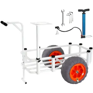 summervibes Heavy-Duty Aluminum Beach Fishing Cart, 350lb Load Capacity Marine Wagon Trolley with 2 16in PU Balloon Sand Wheels, 8 Rod Holders, Stainless Pins for Fishing, Picnic