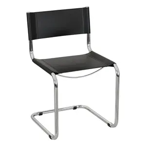 Furnish Theory Breuer Chair For Dining Room - Chrome Frame & Black Leather Design