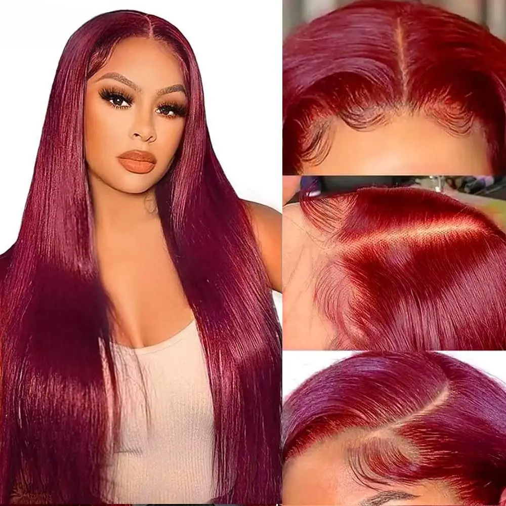 【Springtok】ITODAY Hair 13x6 99j Burgundy Lace Front Wigs Human Hair Pre Plucked HD Straight Lace Front Wigs Human hair Glueless Red Wig Wine Red Colored Lace Front Wigs For Women 250 Density Springtok