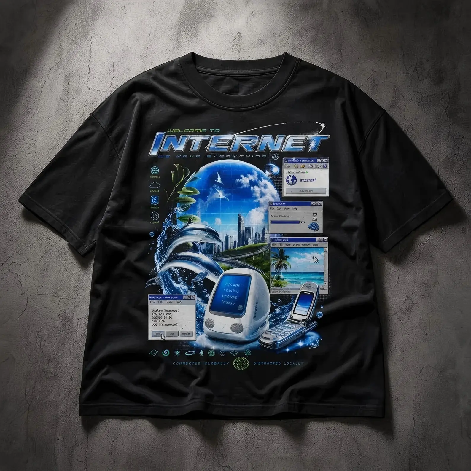 Frutiger Aero Internet Graphic Tee, Y2K Webcore Cybercore Vaporwave Tee, Futuristic Dolphin Shirt Thomas