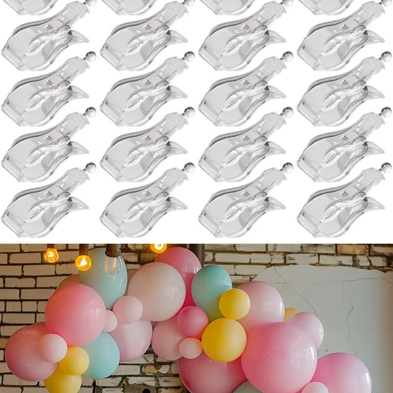 NiHome 20-Pack Basic Durable Metal Balloon Arch Clips Set - Heavy-Duty Plastic Spring Clamps with Strong Grip, Transparent Reusable Holders, Accessories for Party, Business, Balloon Arch Background