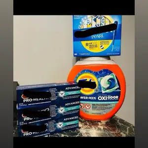 Home Essentials Bundle: Toothpaste trio, 50ct Tampons, Tide Oxi Laundry Pods, Unscented Cleaning Detergent, Ideal for Home Maintenance and Personal Care 100% AUTHENTIC