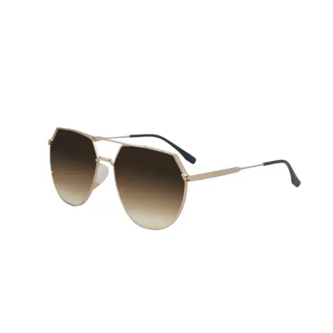 Topfoxx Farrah Brown Tangle-Free Aviator Sunglasses | Oversized Retro-Inspired Round Eyeglasses with Bold Brow Bar, Gold & Black Rim, Contrasting Metal Temples & Shatter-Resistant Lenses - UV400 Sun Protective Eyewear - Women Outdoor Fashion