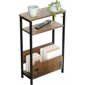 7.1" Narrow Side Table for Small Spaces, 3 Tier Small End Table with Magazine Holder, Slim/Skinny Nightstand/Bedside Table for Living Room, Bedroom, 15.4" L x 24.2" H
