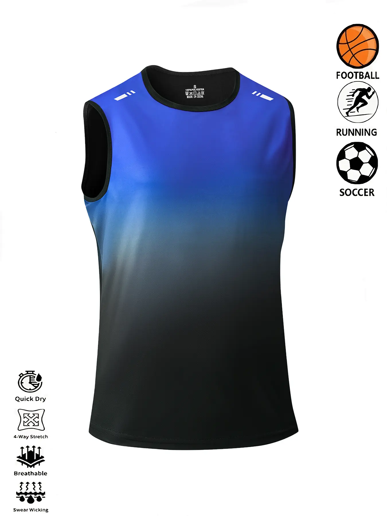 Men's Unisex Polyester Gradient Fitness Vest Top - Loose-Fit, Sleeveless, 4-Way High Stretch, Quick Dry, Moisture Wicking, Breathable Workout Clothing for Basketball, Running (Note: Do Not Dry Clean)