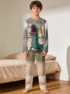 Dazhang Lizard Hoppers 2-Piece Boys' Digital Printed Long-Sleeve Pajamas with Extended-Length Sleep Pants, Flame-Retardant Fabric, Stylish, Trendy, Casual, Comfortable and Soft Pajama Set