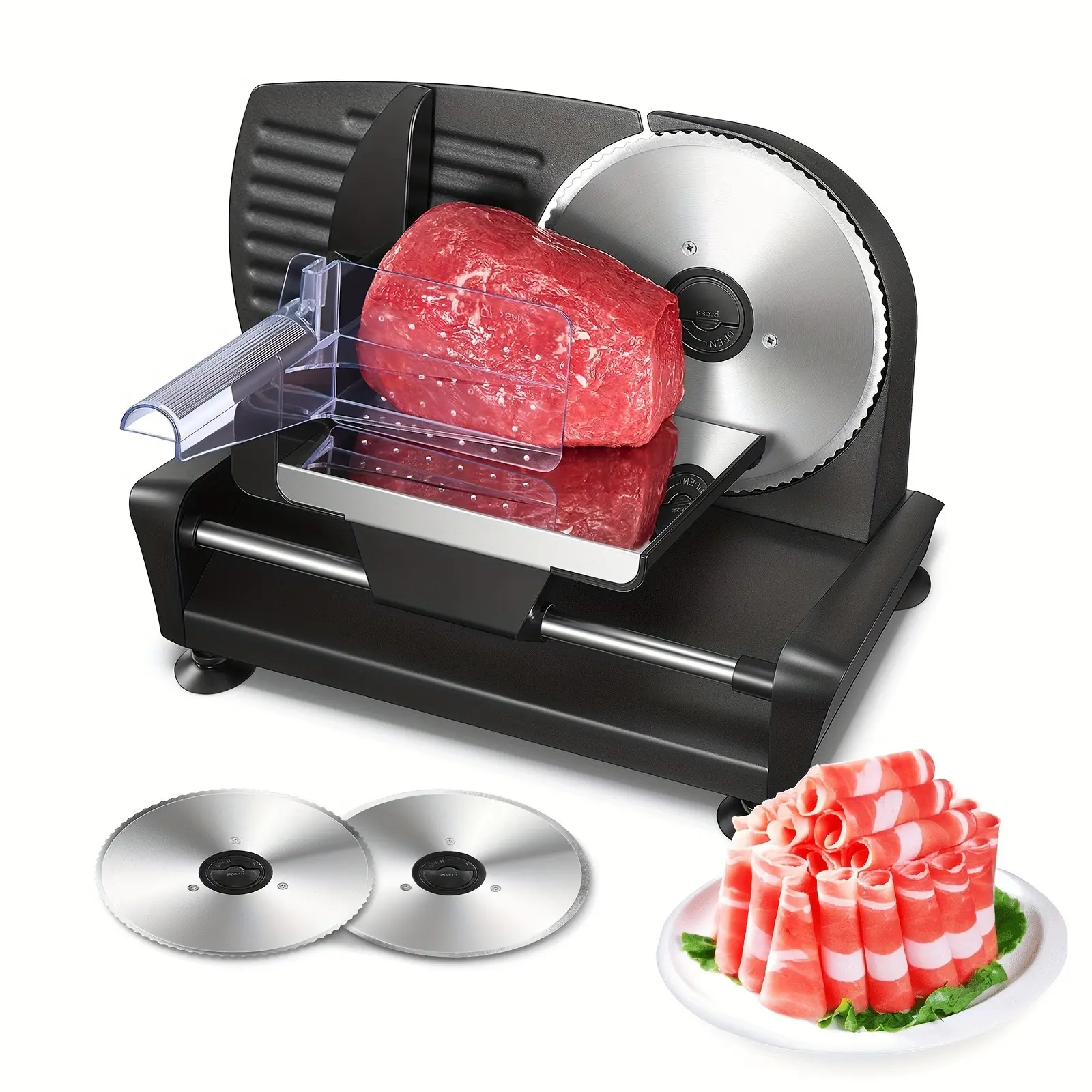 Meat Slicer For Home Use, 200W Electric Deli Food Slicer With Removable Two 7.5" Blades, 0-15 Precise Thickness Knob Cut Deli Food, Meat Ham Bread Fruit, Include Food Carriage, Black
