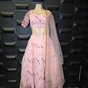 premium Georgette pink fabric lehenga set  size 38 sequence and thrdework