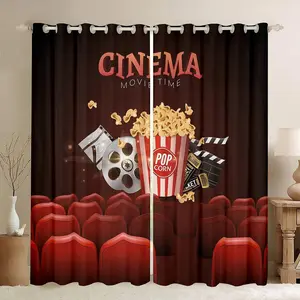 Movie Theater Decor Curtains, (2 Panels,52 x 96 Inch) Popcorn 30%-50% Blackout Curtains,Ative Movie Darkening Drapes,Cinema Window Treatments