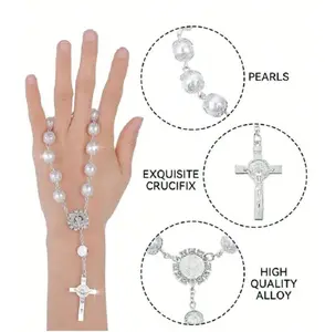 Silver Rhinestone Cross Car Rearview Mirror Decoration Beaded Pendant - Elegant Car Ornament for Enhanced Visibility