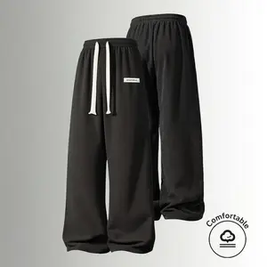 Men’s American vintage corduroy straight-leg pants—trendy, versatile brown casual long trousers with a drawstring waist and loose fit; simple, stylish men’s bottoms suitable for everyday wear and sports.