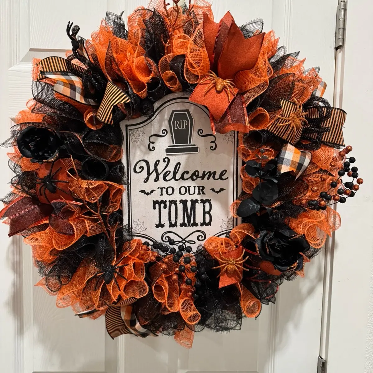 Halloween Wreath with Pumpkin and Spider Design for Front Door