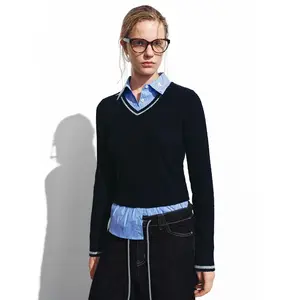URBAN REVIVO 2026 Spring New Arrival Lady's Casual Sequin Layered Patchwork Knitting Top - 2-in-1 Long Sleeve Cable Knit T-Shirt, All Seasons Multi-Size Knitwear-Woven Womenswear UYL950212, Fabric, Knitted