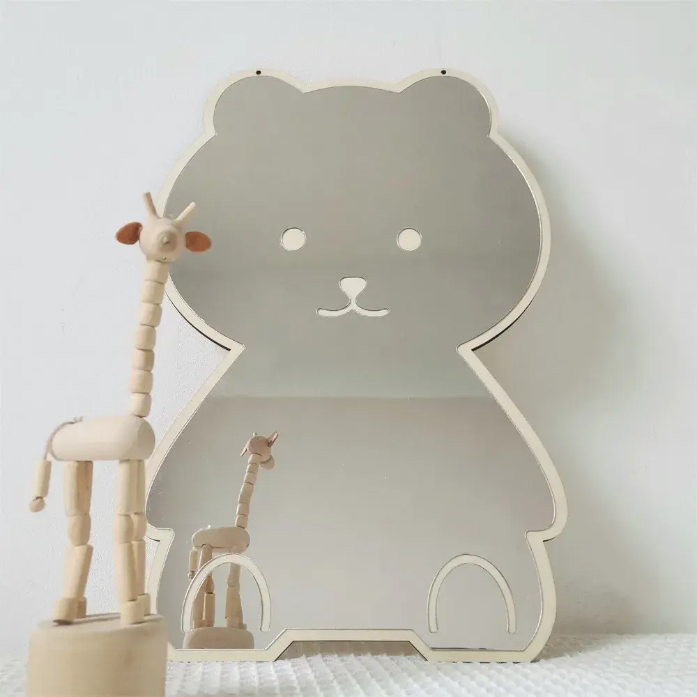 Modern Nordic Animal Forms Cartoon Shape Baby Acrylic Frame Mirror with E1 Plywood Base, Multi-Size Desktop Decor, Kid Room Ornament, Photo Prop, Protective Film Included