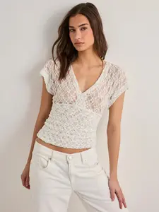 Women's Solid Color V Neck Lace Fitted Top Blouse, Elegant Fashion Patchwork Design, Casual Versatile Daily Wear, Preferred Everyday Clothing