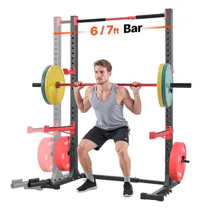 fathersdaygift VEVOR Power Cage Rack, Multifunctional Squat Rack for Home Gym, Width-Adjustable Workout Strength Training Equipment with 6 Band Pegs, Landmine Attachment Safety Bars for Bench Press Squats Pull-Up