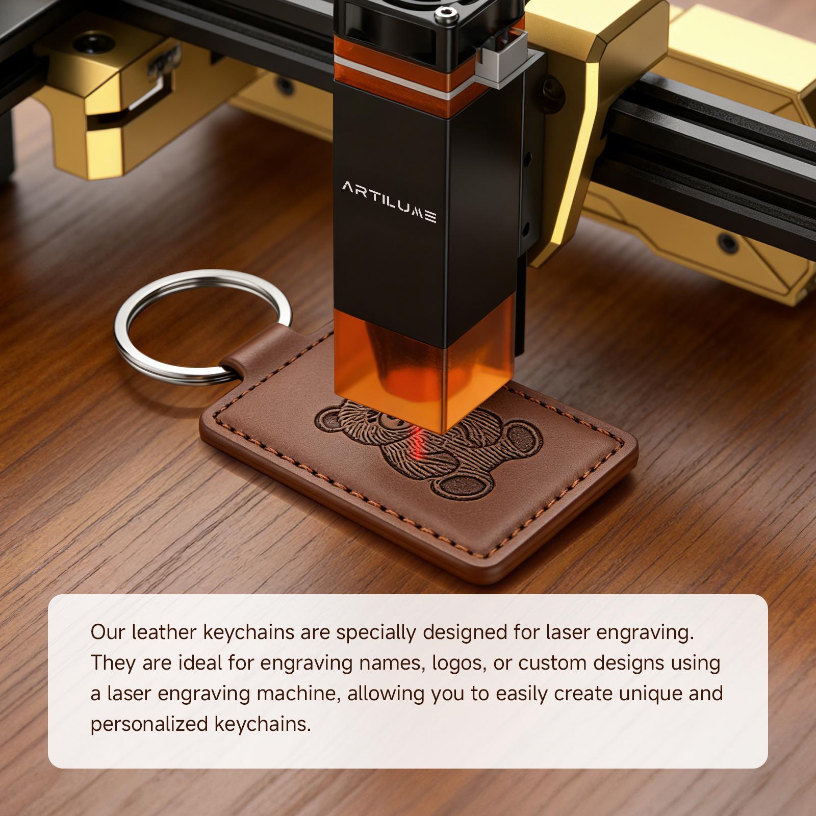 Leather Keychain Blanks Kit with Rings, Laser Engraving PU Leather Key Fob for DIY Crafts