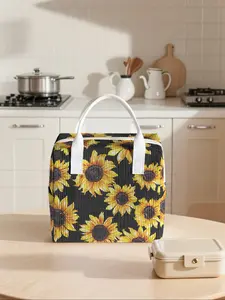 Sunflower Pattern Lunch Bag, Portable Insulated Handbag, Non-Contact, Suitable for Work, School, Picnic, Travel, All Seasons