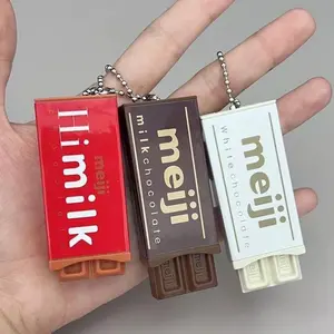 Hot Japanese Style Simulated Meiji Chocolate Fidget Toy Bendable Snap Stress Relief Keychain Pendant Creative Gift S