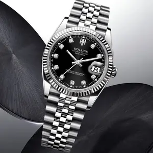 A men's silver steel strip luminous calendar design with a business style elegant fully automatic mechanical watch Fashionable Wristwatch