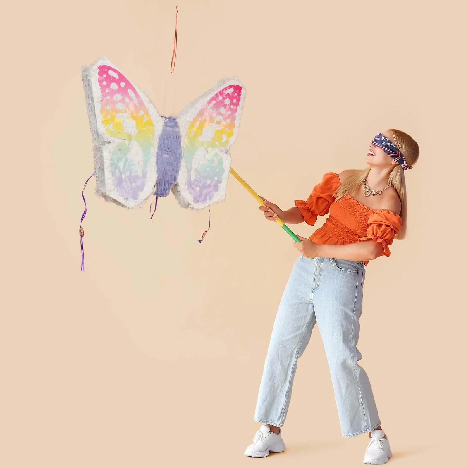 Expandable White Lilac Paper Butterfly Pinata with Pastel Wings - 23"x19" Fairy Themed Birthday Party Decor, Hanging Party Decor, Event Photo Prop, Table Centerpiece
