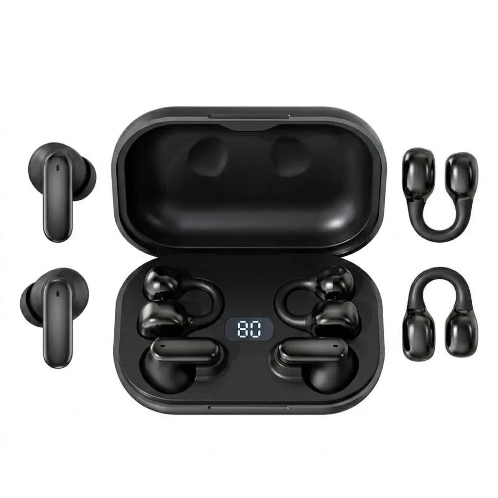 2 Pairs Wireless Earbuds - Open Ear Clip-On & In-Ear Bluetooth 5.4 Headphones with Digital Display, Noise Cancelling Comfort Fit Gaming Earphones for Running, Ideal Couple Tech Gift, Earbuds Wireless, Gaming Earbuds