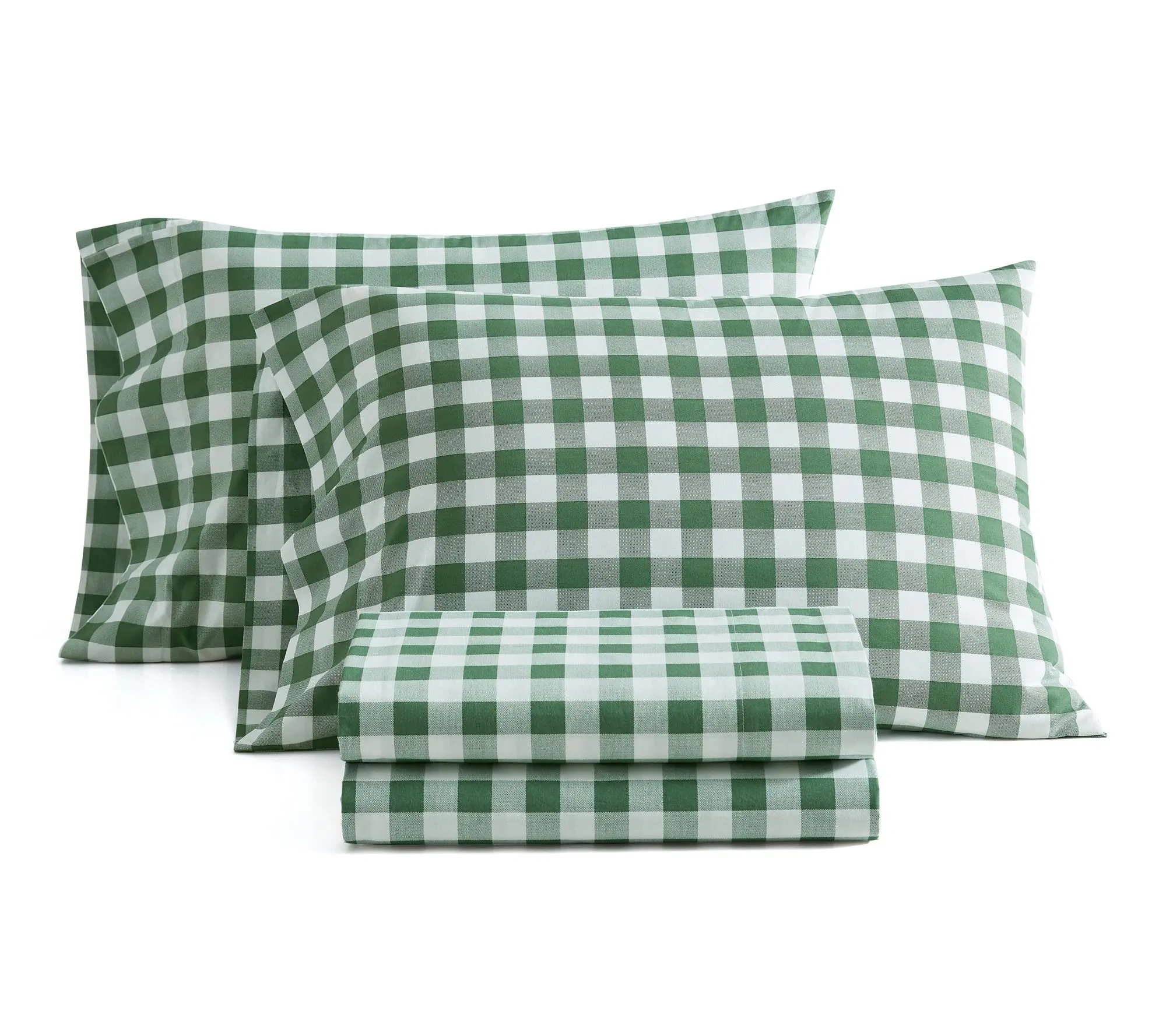 Martha Stewart Madison Gingham Green Cotton Queen Sheet Set